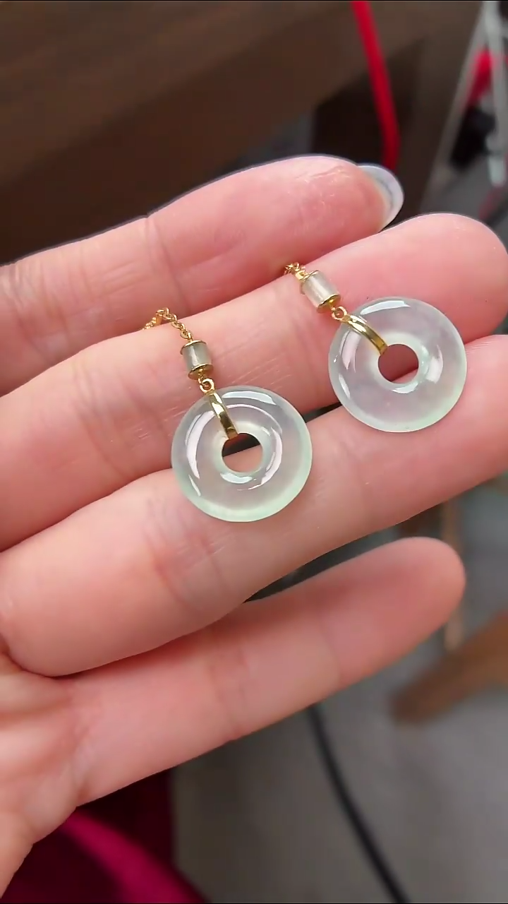 吊坠(不含链)18K金镶嵌翡翠耳饰一对