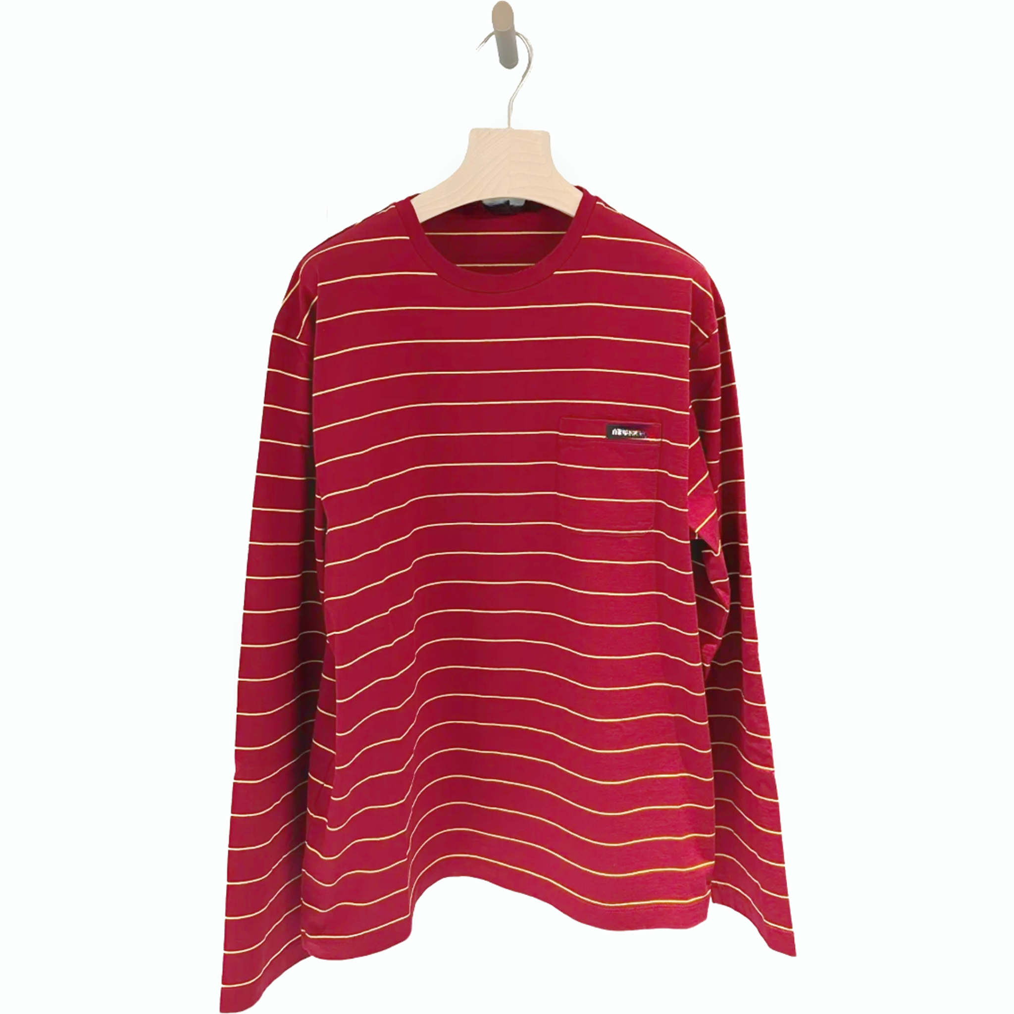 【本命红】谬家专柜同色早秋黄间撞色条纹棉质长袖T恤