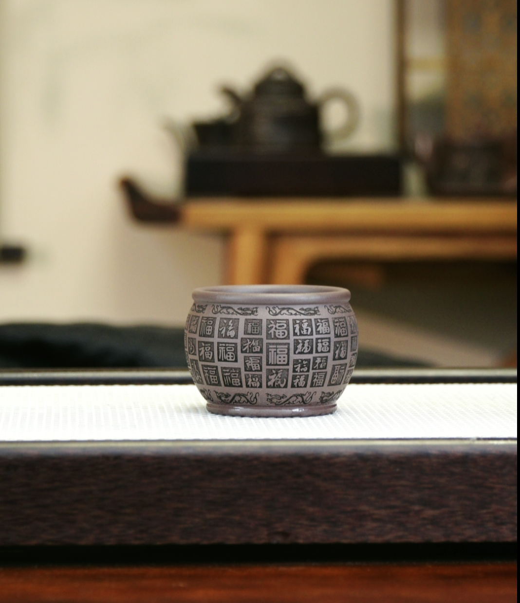 宜兴原矿紫砂老天青福气主人杯