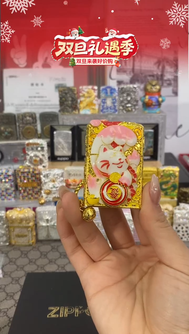 镜面ZIPPO单机夜光珐琅招招猫