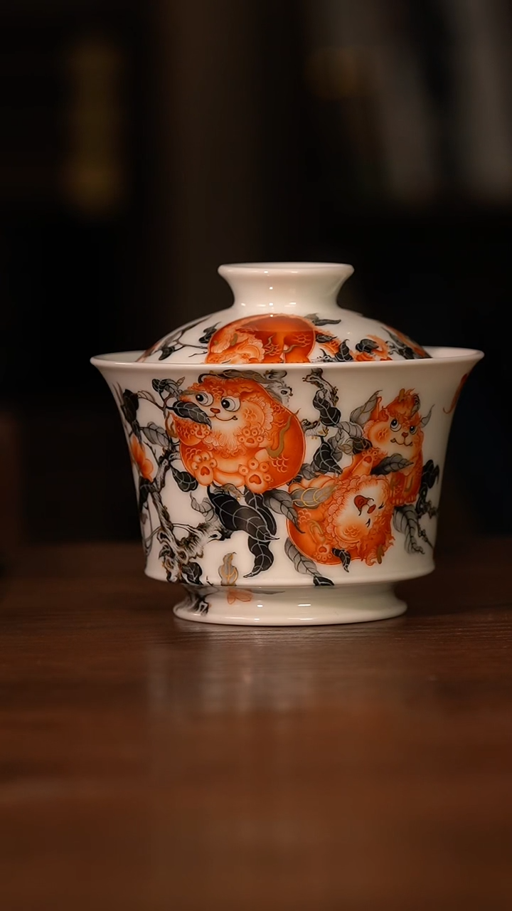 【闪购商品】杯艺林堂藏珍系列墨彩描金龙年限定龙桃盖碗