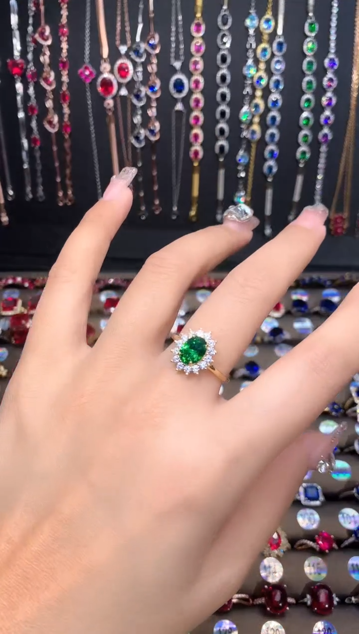 戒指透辉石银S925镶嵌金色