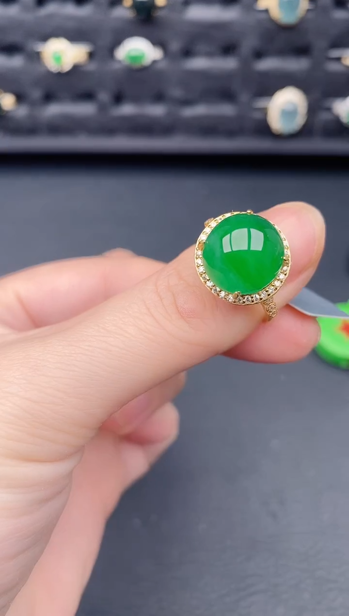 银S925镶嵌戒指翡翠天然a货翡翠554