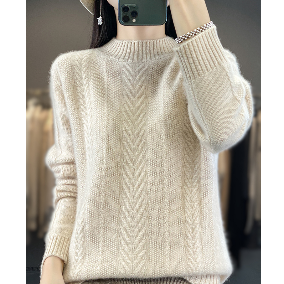 100%纯羊绒衫女秋冬季半高领针织打底衫不缩水保暖发热衫女士加厚