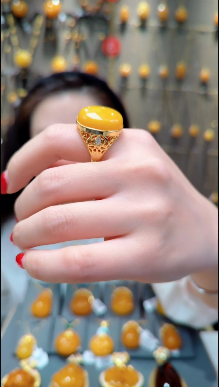 【闪购商品】蜜蜡戒指银S925镀金镶嵌H967蜜蜡戒指