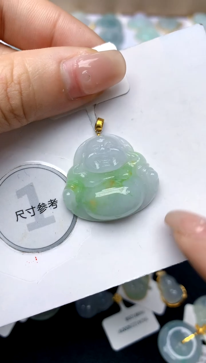 翡翠18K金镶嵌颈饰天然A货翡翠