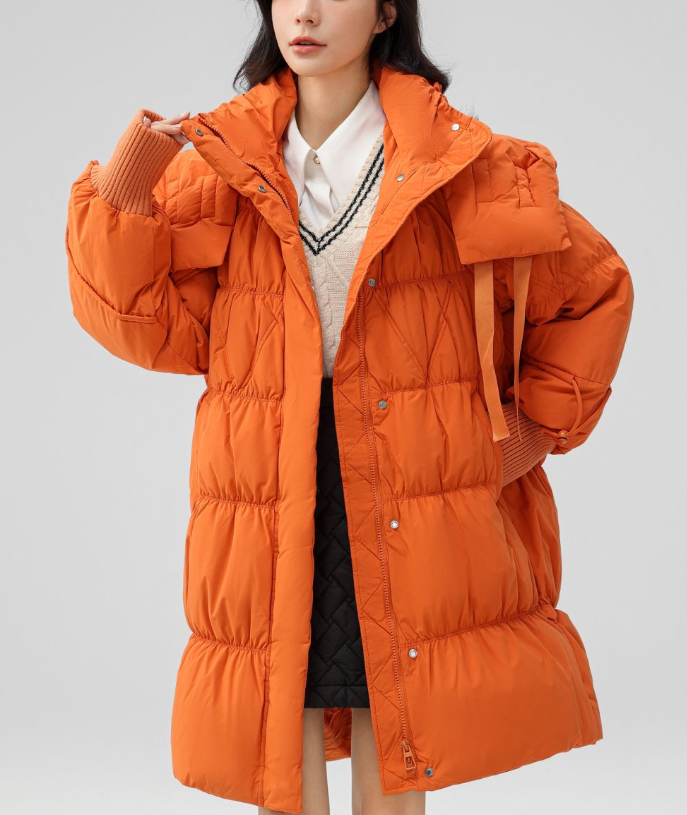 LY 中长款纯色时尚韩版连帽羽绒服毛毛虫