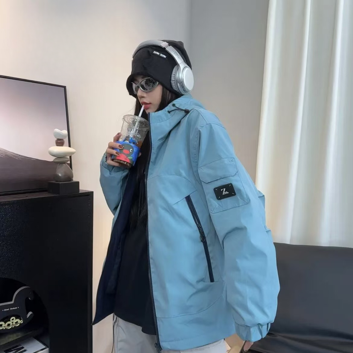 双面穿棉服外套夹克运动户外休闲连帽宽松男女同款冬季