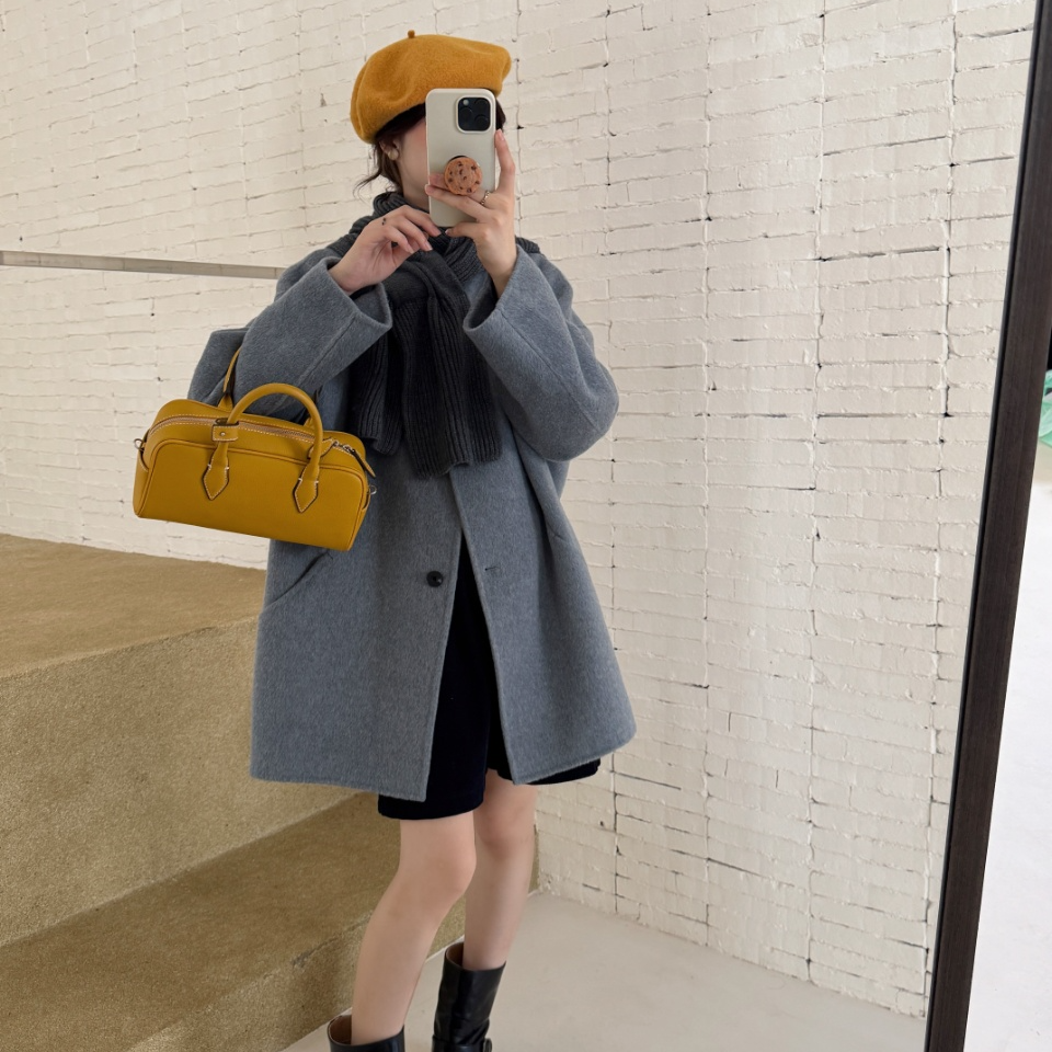 2025秋冬大码女装双面呢外套高级感超好看韩系赫本风圆领呢大衣