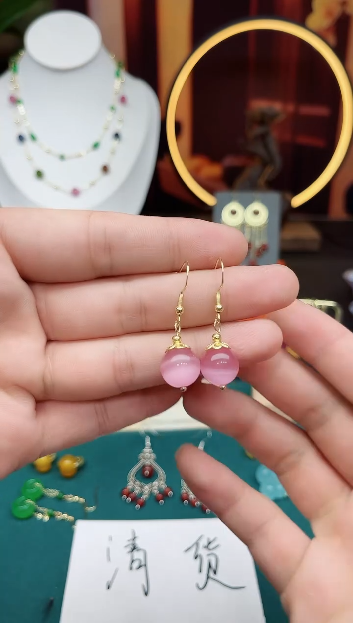 玛瑙/玉髓耳钉银S925镶嵌301000