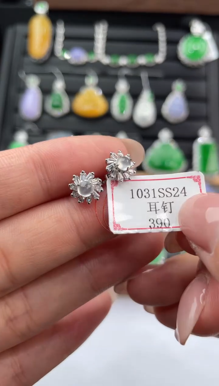 银S925镶嵌翡翠耳饰1031SS24