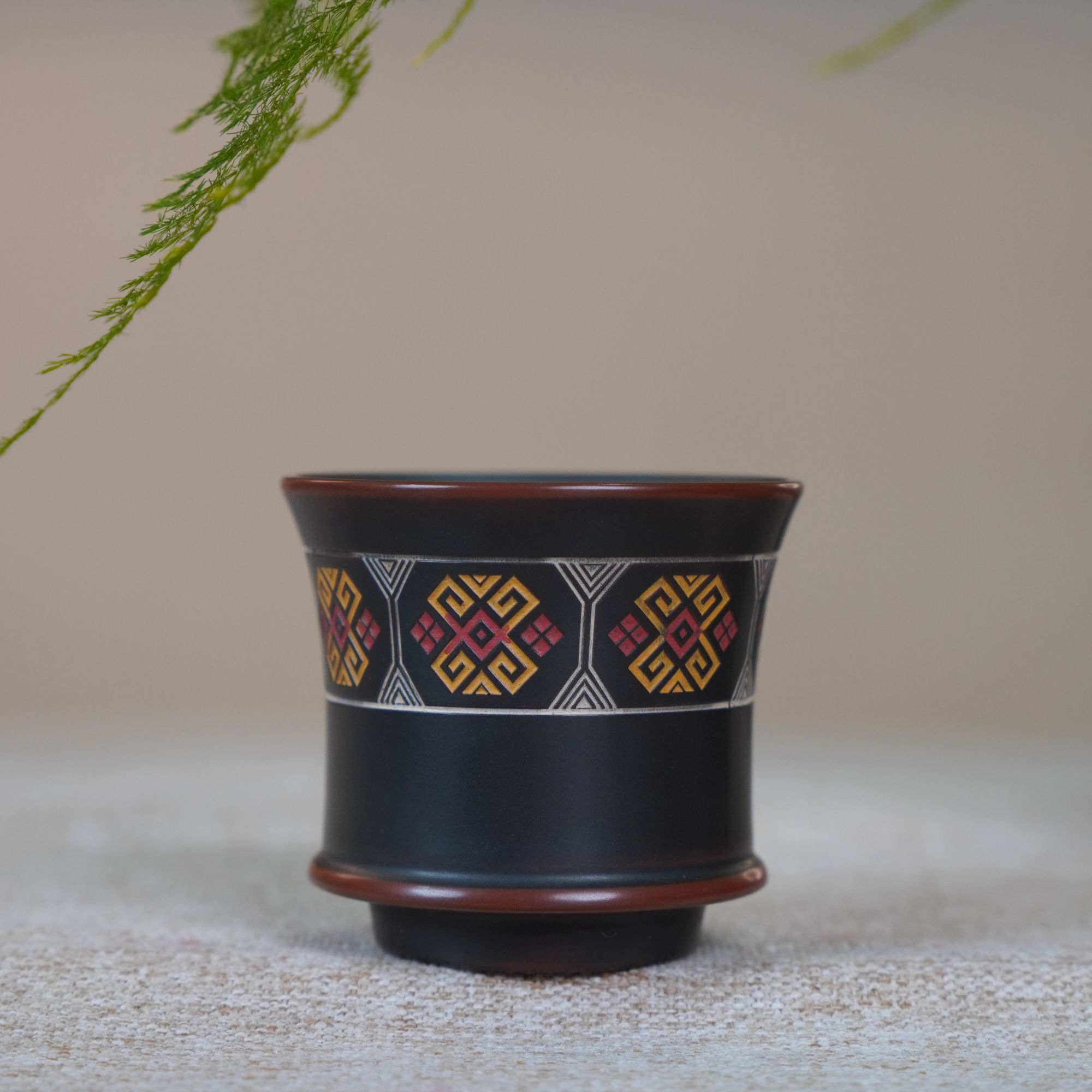 陶礼【一路生花】广西钦州坭兴陶主人杯茶杯彩泥壮锦风情75ml容量