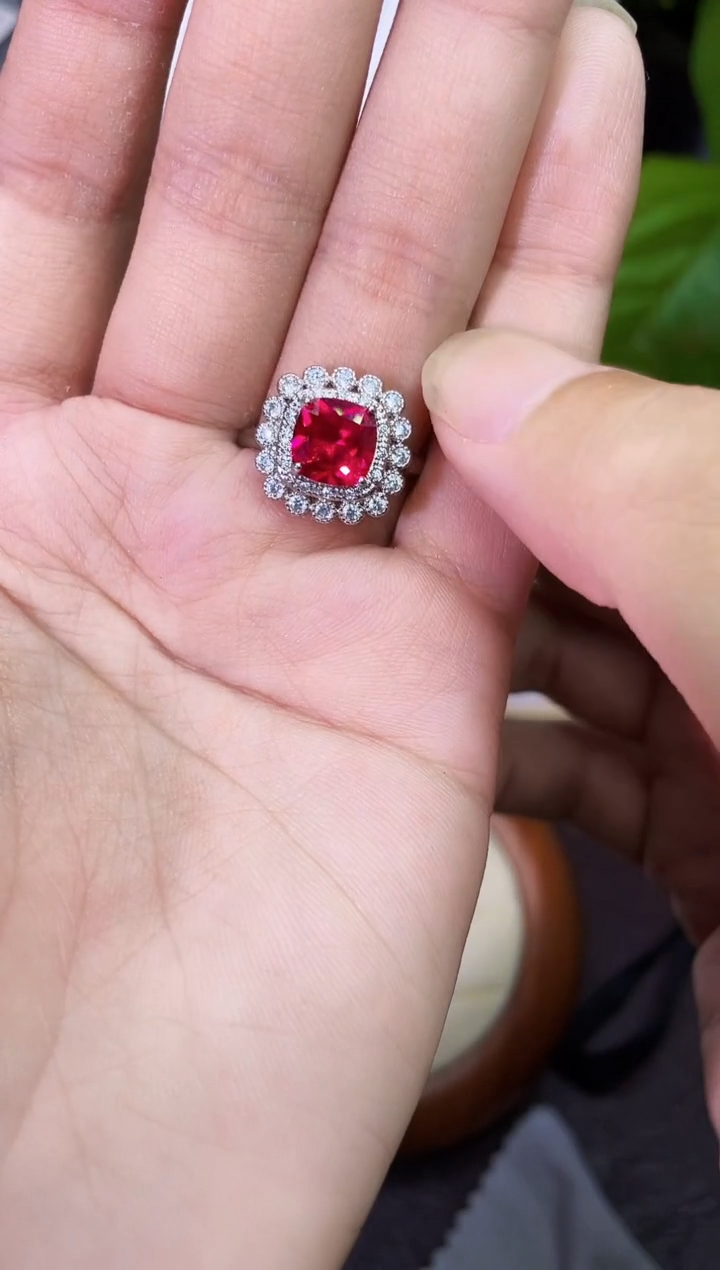 合金合成钻石红宝戒指