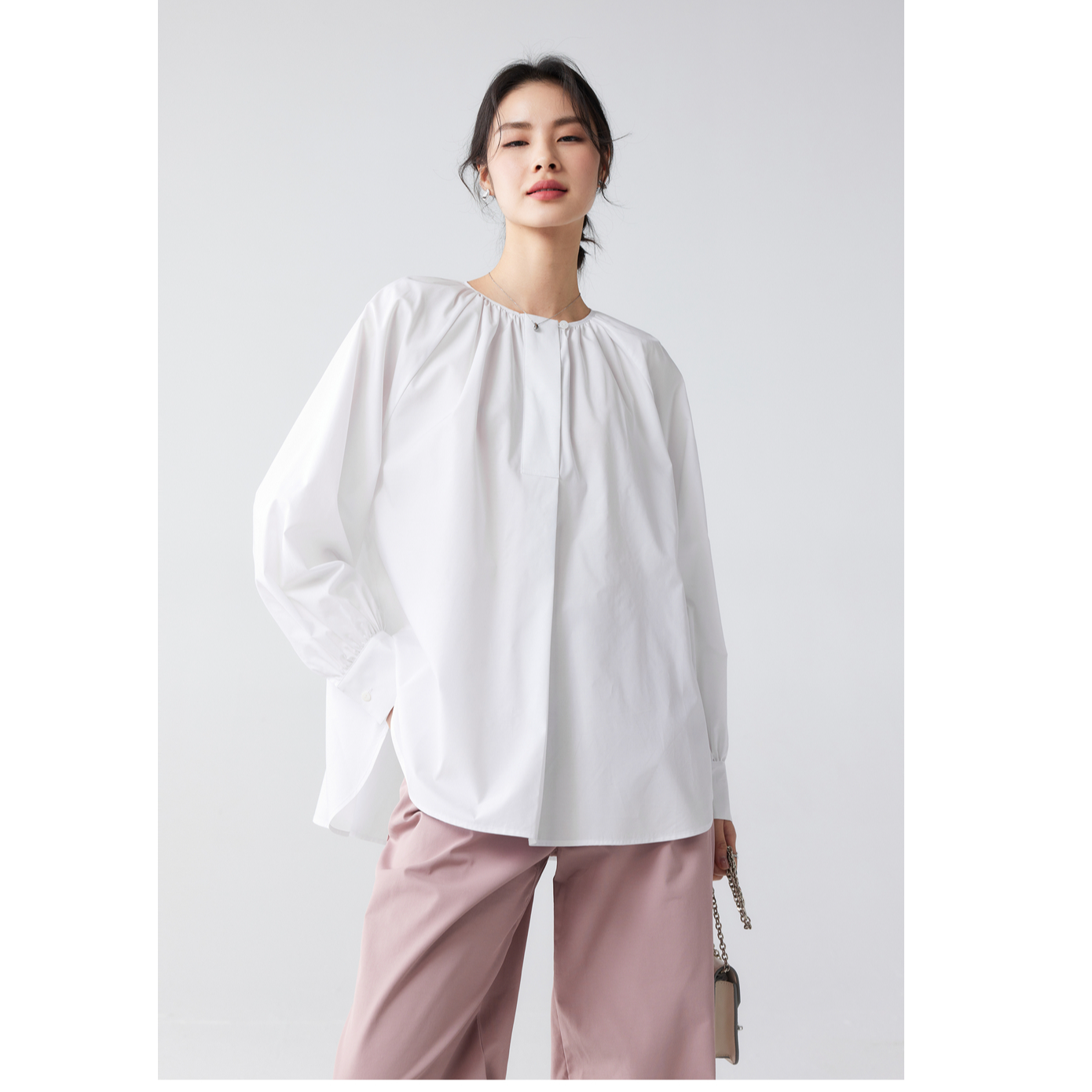 初棉新中式国风圆领娃娃衫天丝棉衬衫 352604023