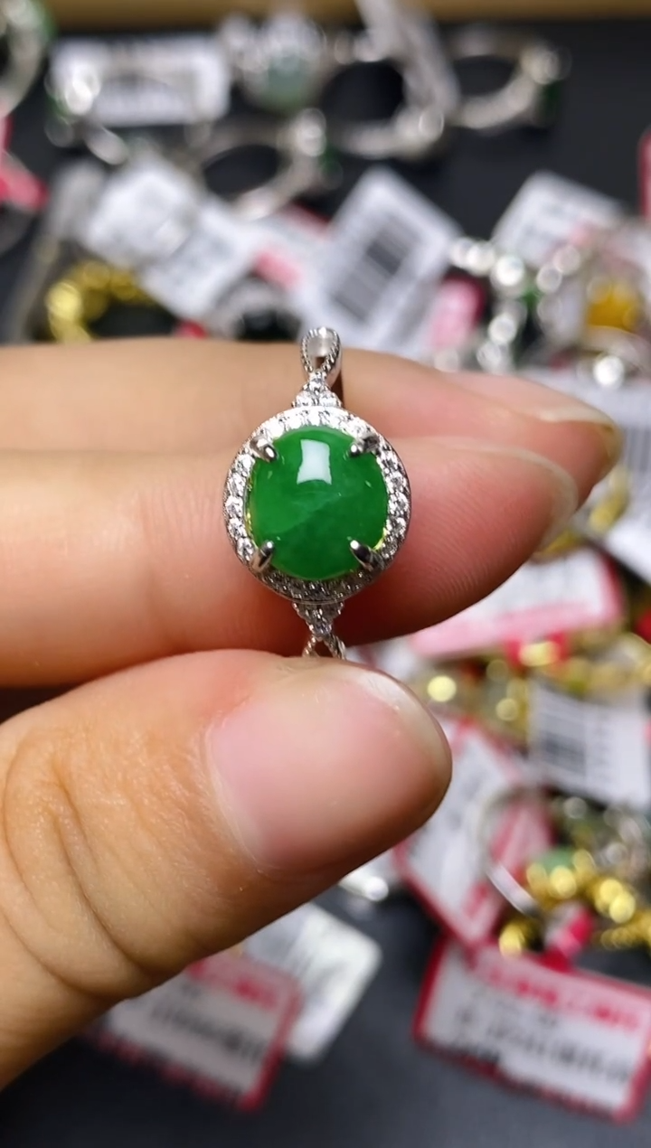 翡翠戒指银S925镶嵌百内无证书