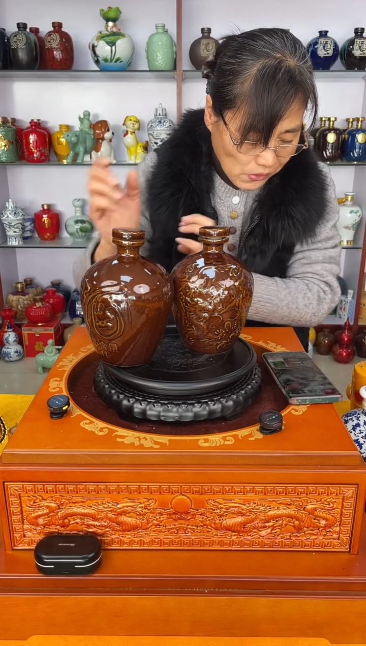 瓶瓷  2斤装酱色龙凤瓶2个     陶瓷空酒坛