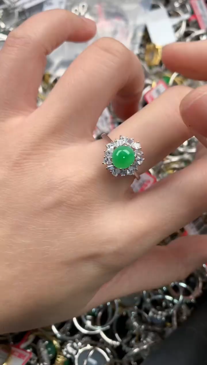 银S925镶嵌戒指翡翠12  9