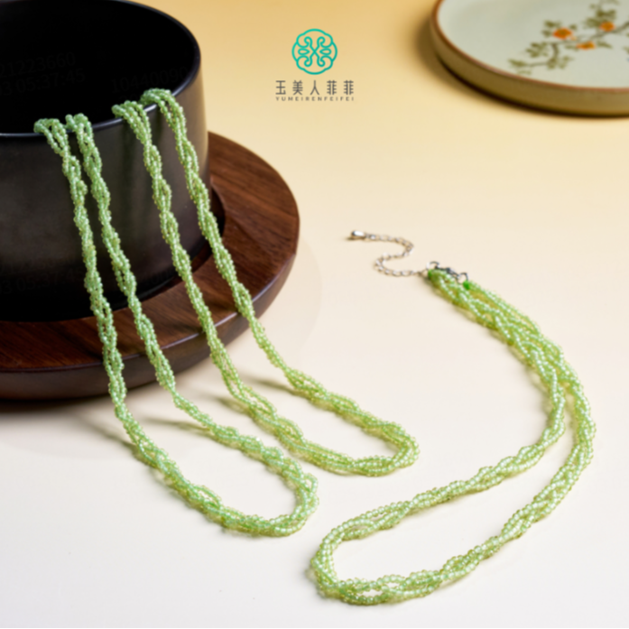 石惑珠宝%橄榄石麻花款项链%多样性发一