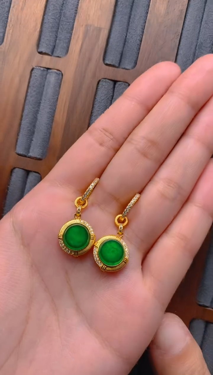 翡翠银S925镶嵌耳饰无事牌耳饰