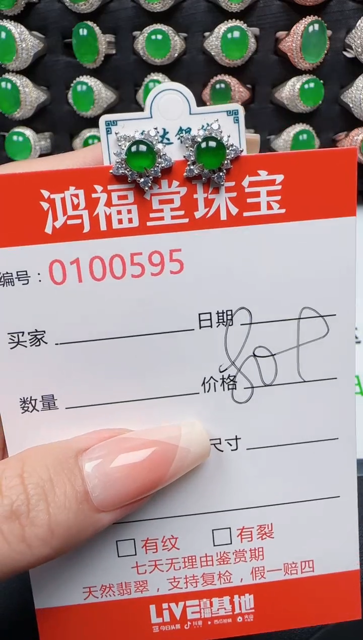 【闪购商品】翡翠耳饰银S925镶嵌0595