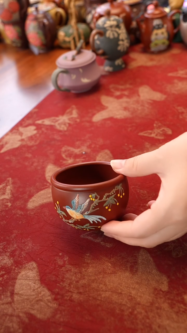 花鸟杯子宜兴紫砂