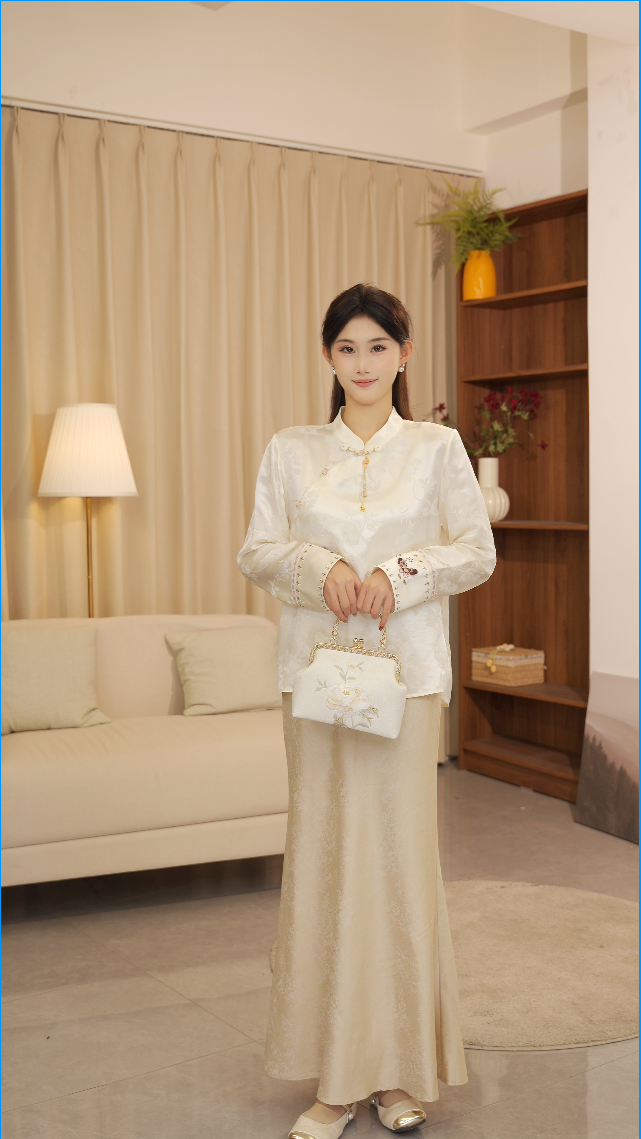 LULOZ【心镜】新款2025秋装气质时尚百搭新中式桑蚕丝长袖中国风