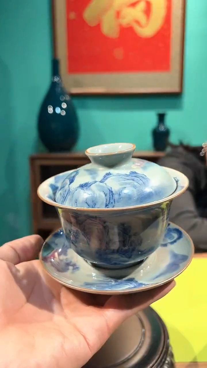 【闪购商品】盖碗一品德窑青花山水三才盖碗