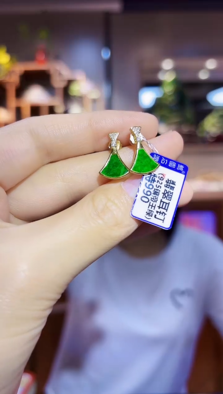 翡翠银S925镶嵌颈饰耳钉