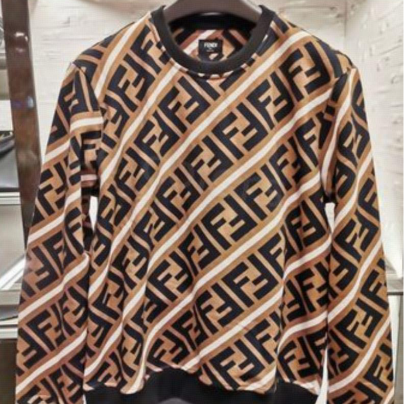 全新未使用 FENDI/芬迪 圆领满印长袖 棕黑/M