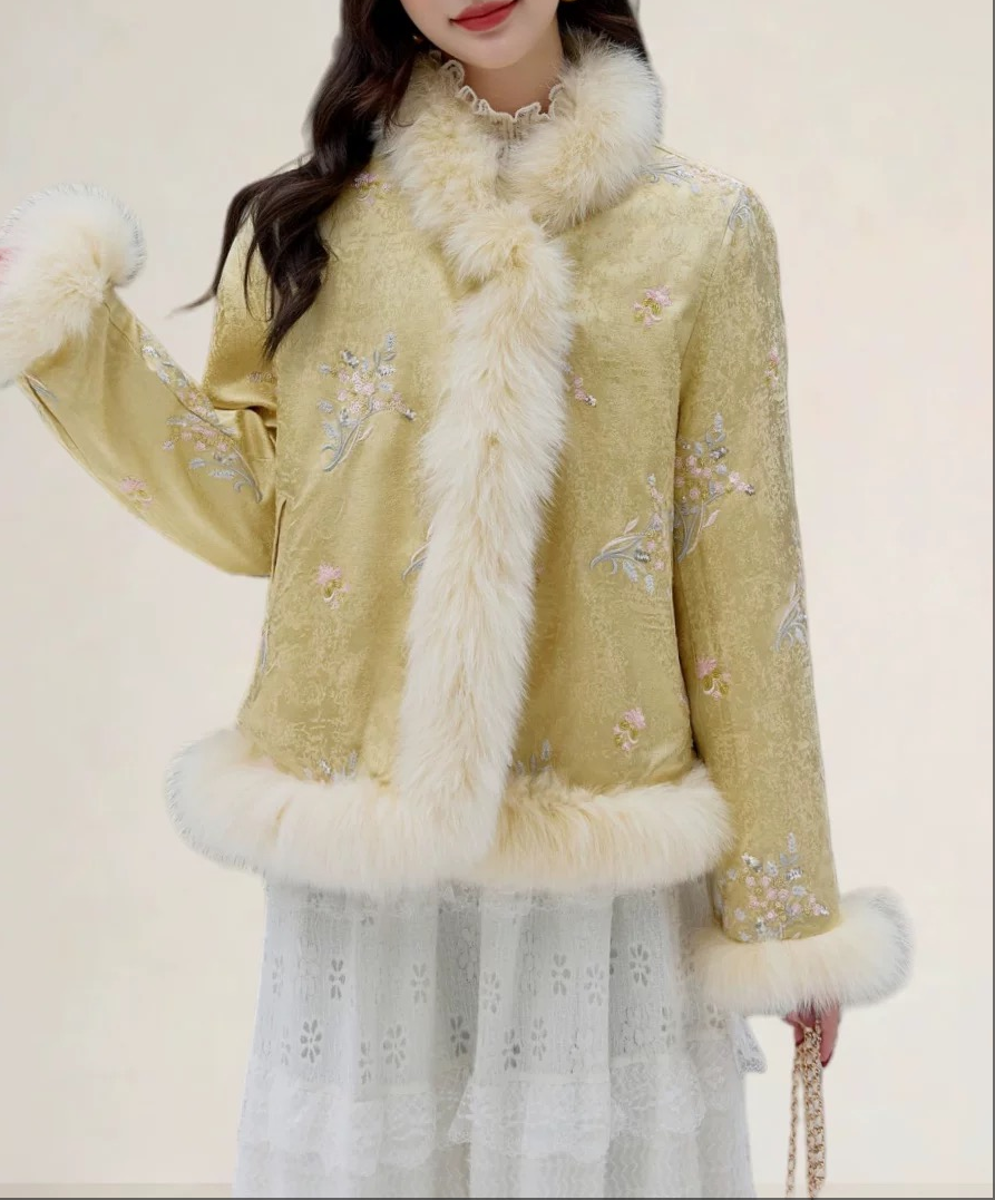 【NA家】圆领拼接刺绣加绒秋冬保暖中式羽绒