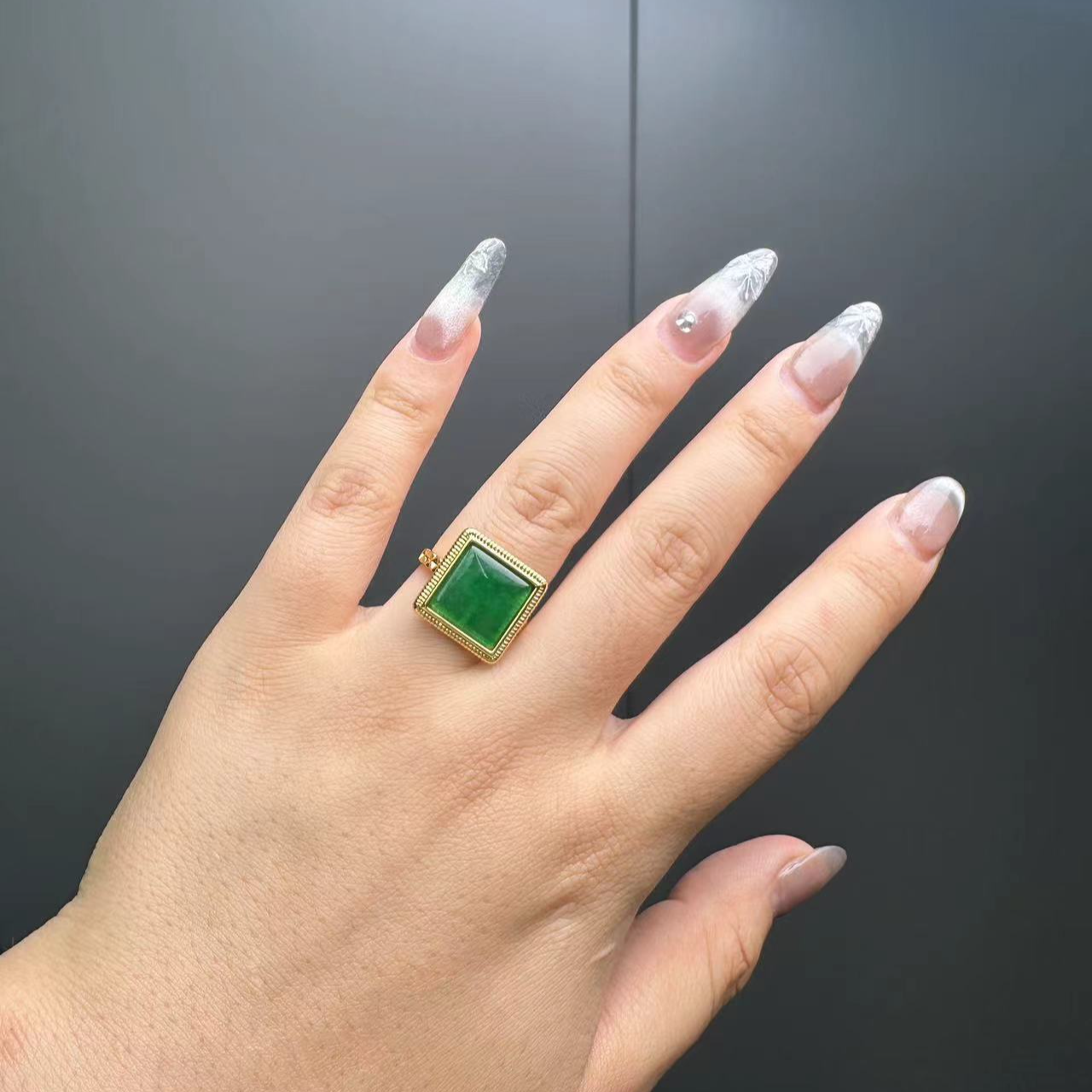翡翠14k方糖戒指