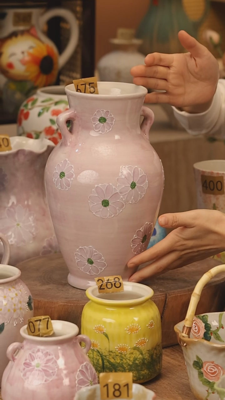 陶瓷景德镇设计师手作花器摆件侘寂风@M675@