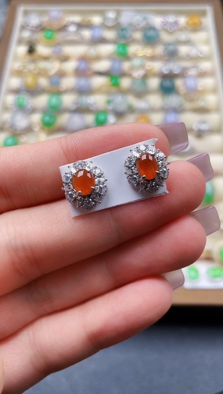 银S925镶嵌翡翠耳饰108