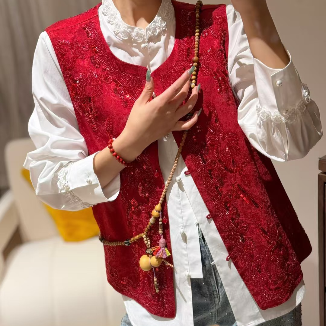 【深圳南油二姐】秋季新款中国风气质圆领刺绣马甲261