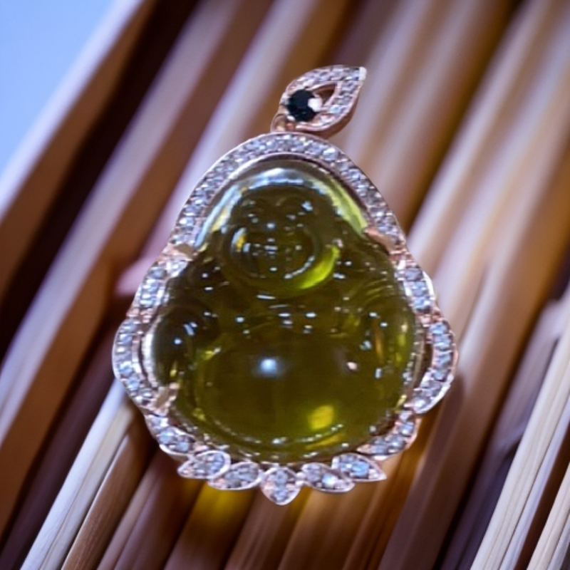 琥珀佛公镶嵌吊坠