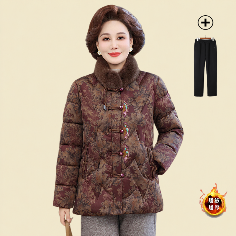 奶奶冬装加绒加厚中老年人棉衣冬季外套老太太棉服妈妈保暖棉袄女