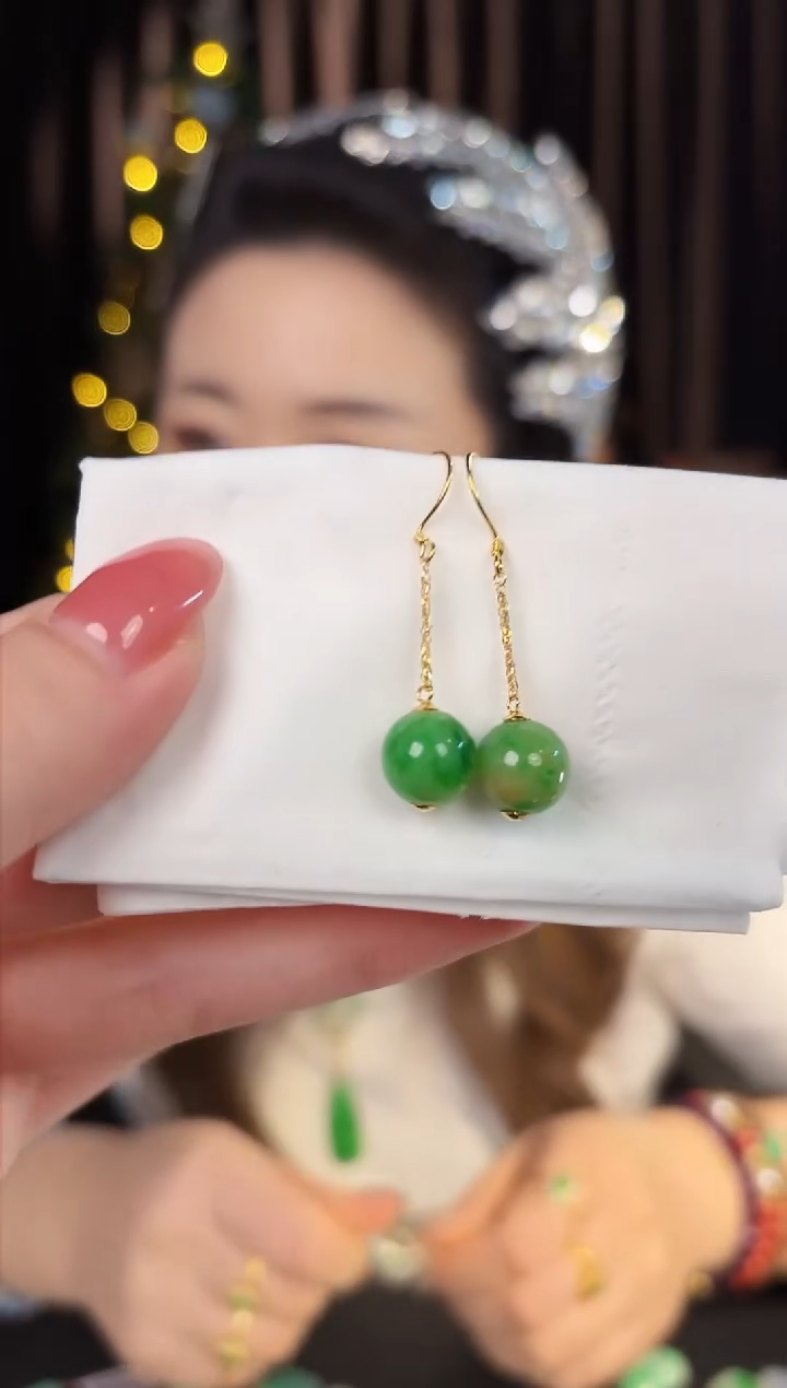 【闪购商品】翡翠耳饰18K金镶嵌缅料A货/支持复检/一件