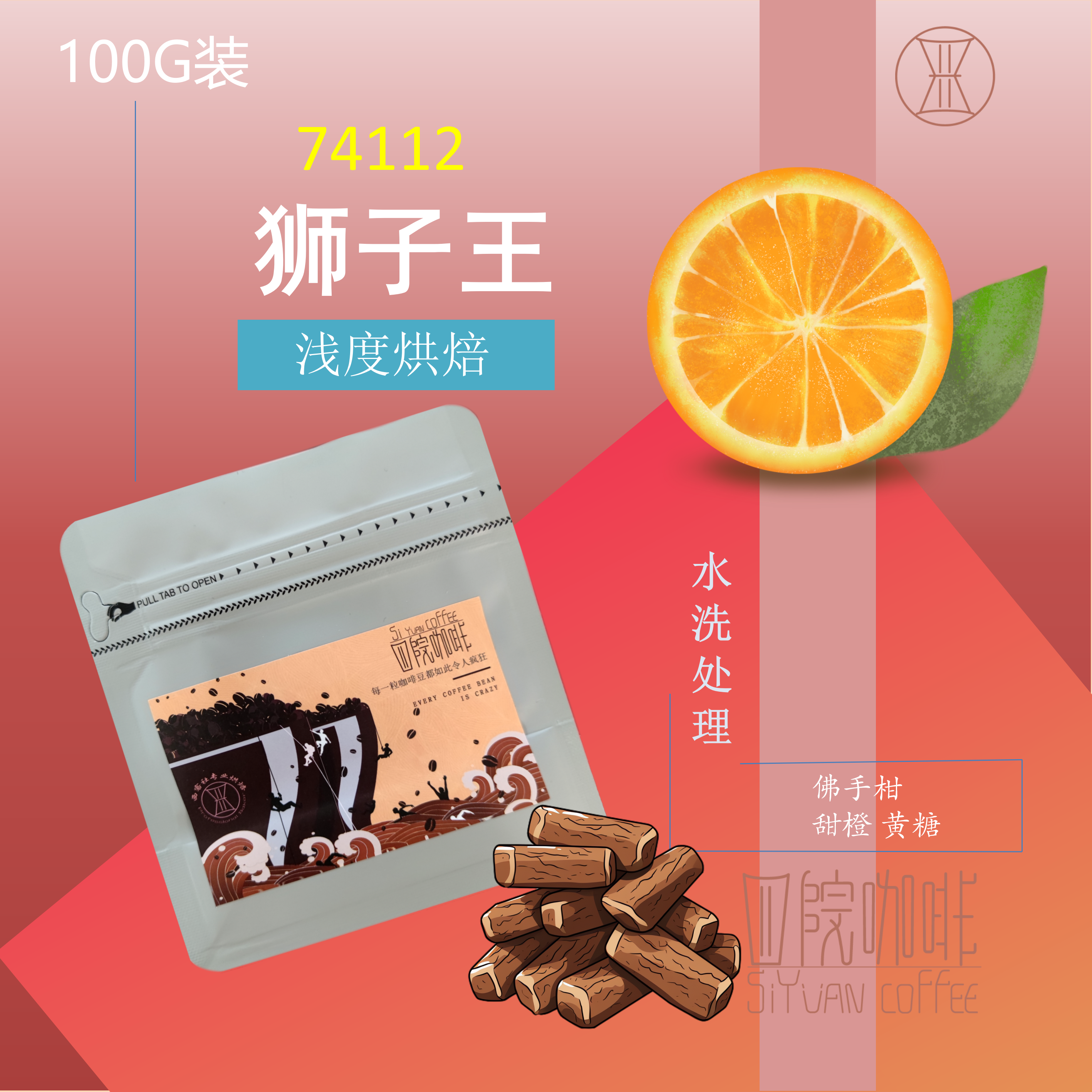 狮子王埃塞俄比亚古吉水洗浅烘咖啡豆中国风味浅度烘焙烘焙100g