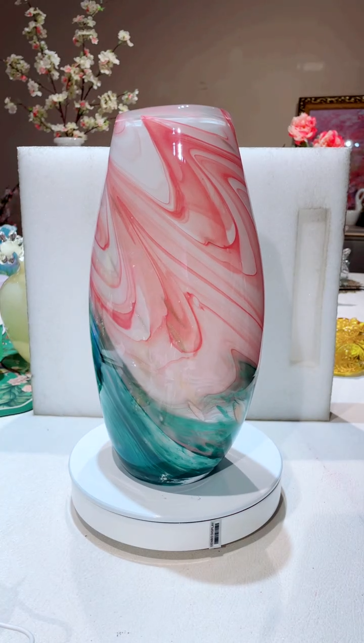 【闪购商品】琉璃手工艺品 粉绿 扁花瓶