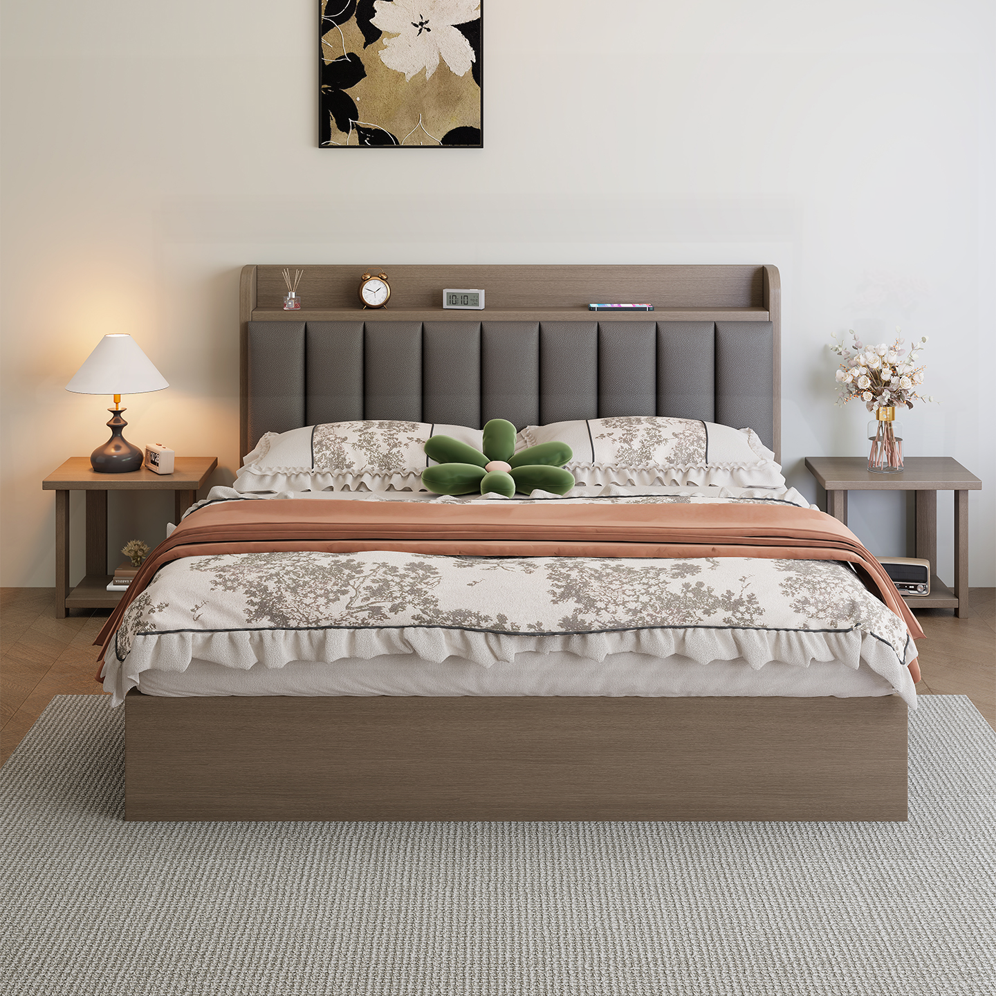 h106实木简约卧室家用主卧轻奢双人大床