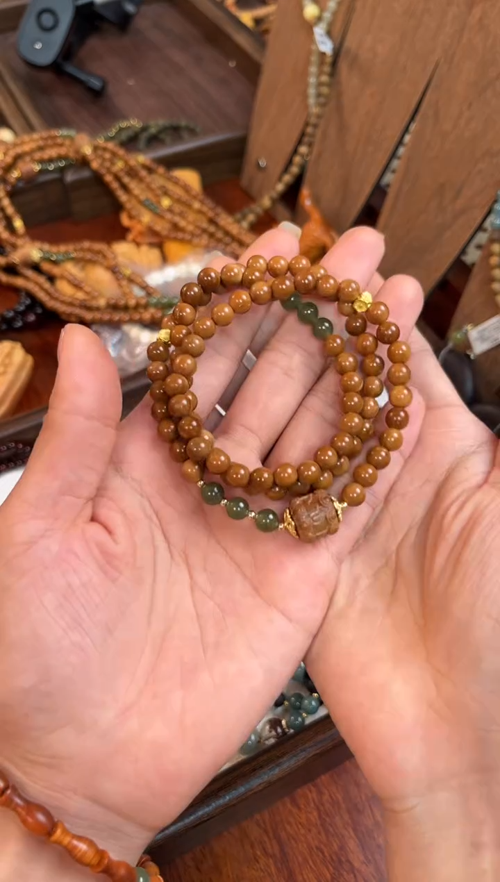 非洲檀香无事牌库克6mm三圈+六字真言