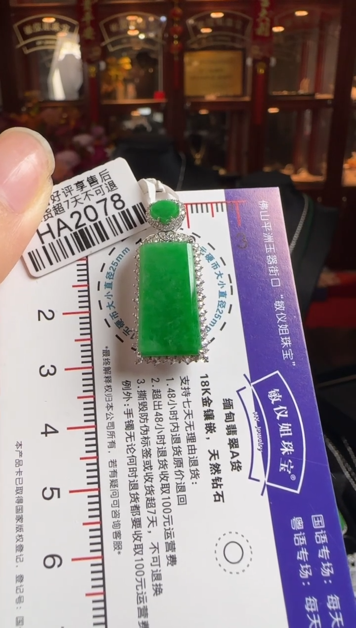 颈饰18K金镶嵌翡翠HA2078绿无事牌
