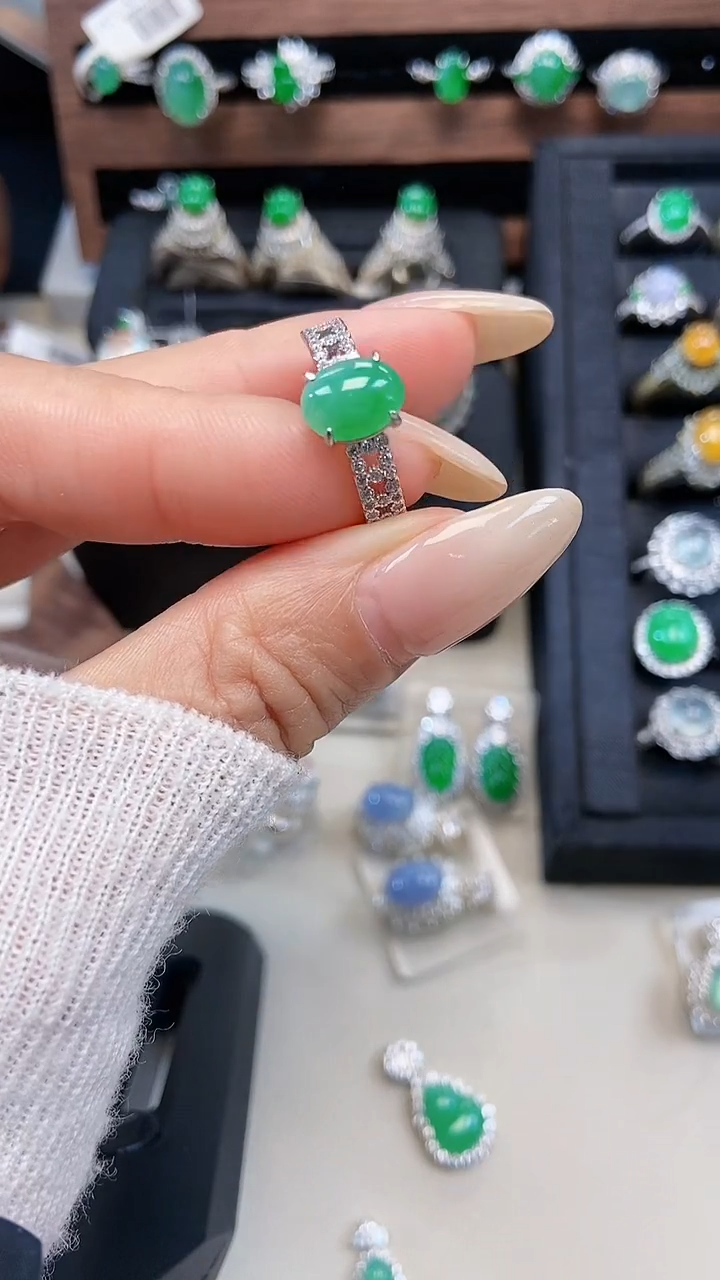 银S925镶嵌戒指翡翠6916