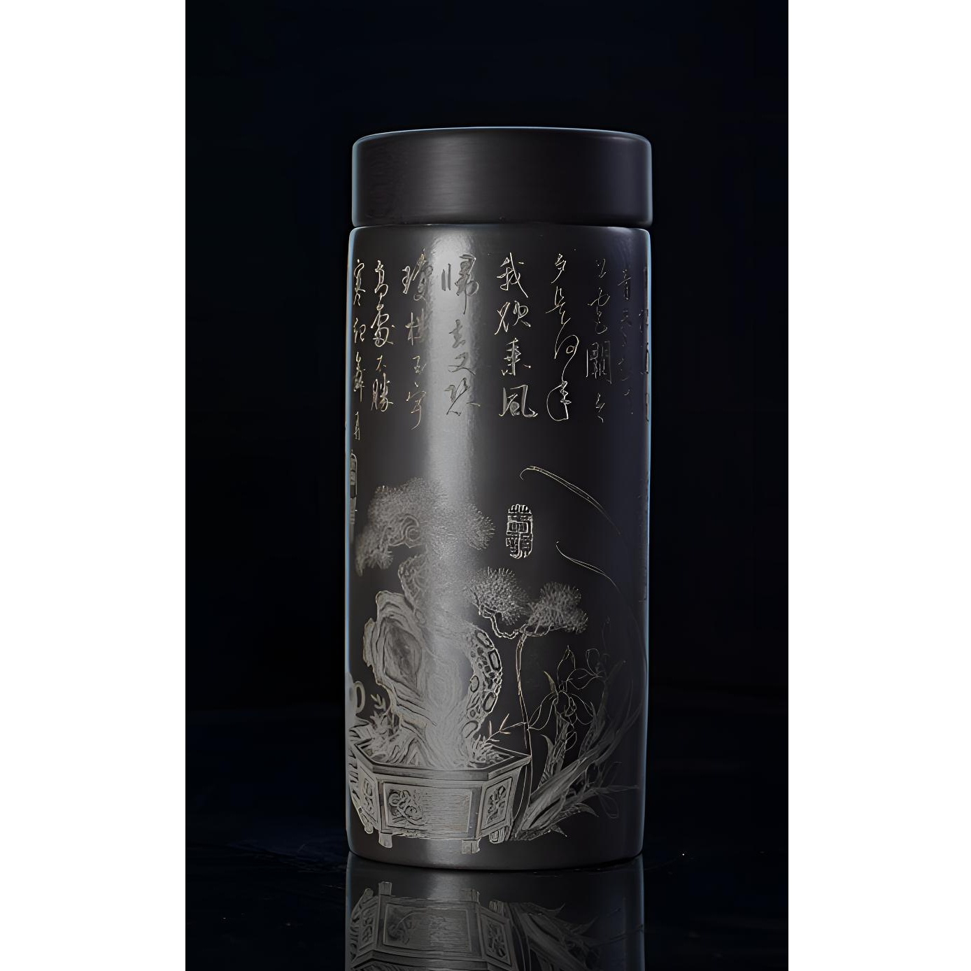 【岁朝图】 双层石黄刻绘宜兴紫砂便携养生直筒随行杯