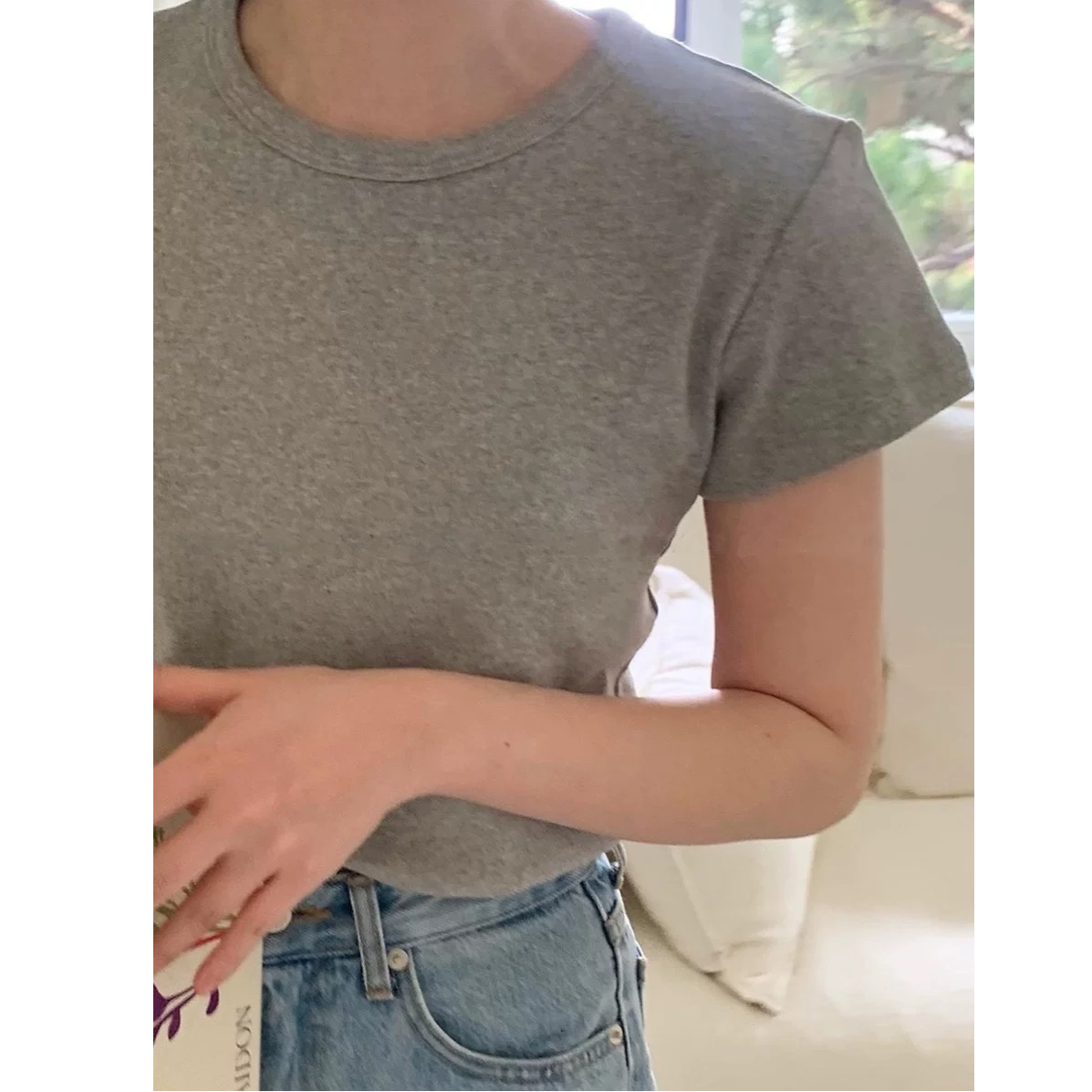 （极简奶奶灰）韩国东大门2024夏季新款纯色基础短袖T恤女上衣C460