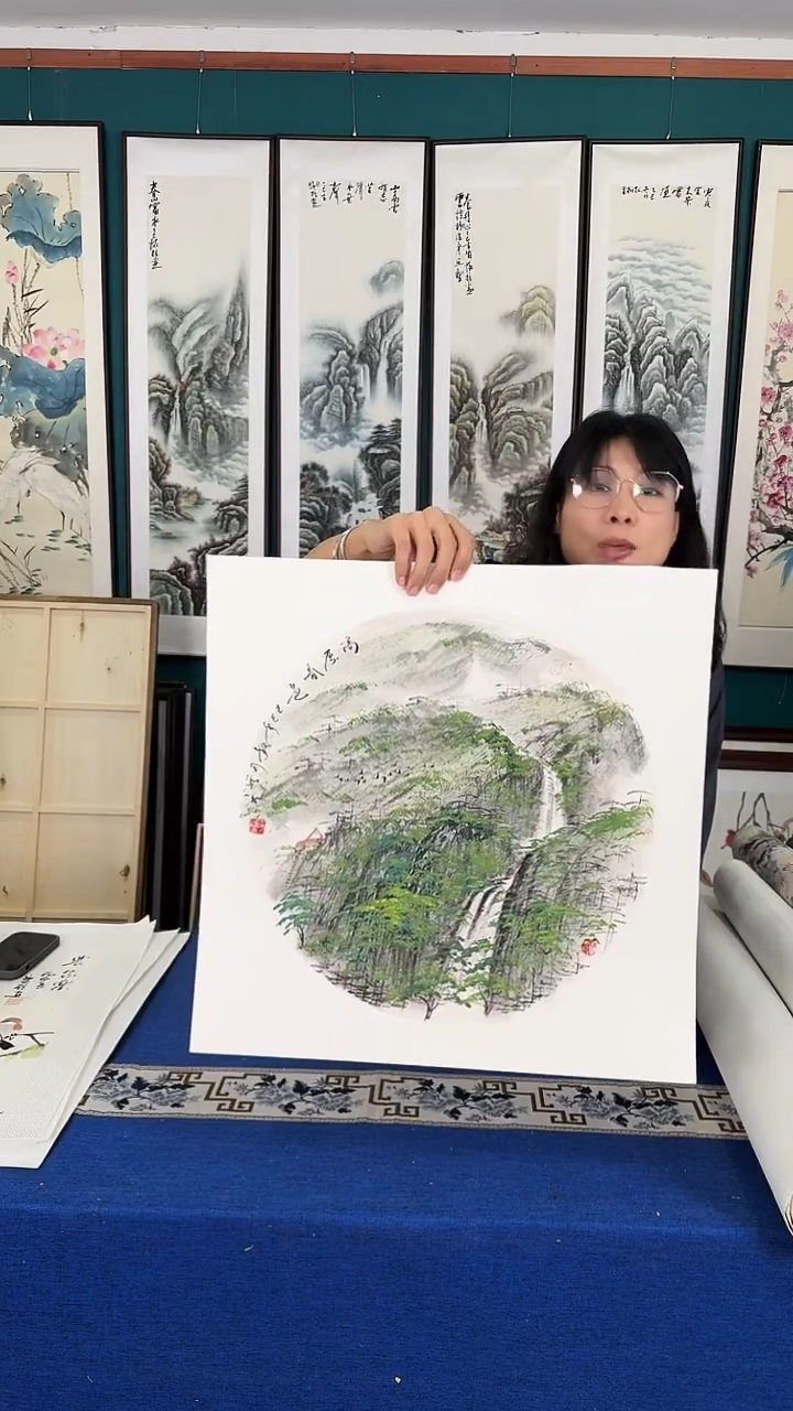 国画山水实木装裱50*50
