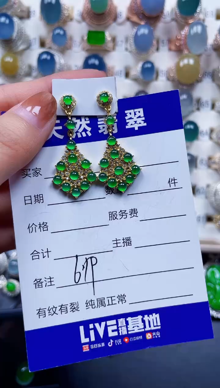 银S925镶嵌翡翠耳饰619
