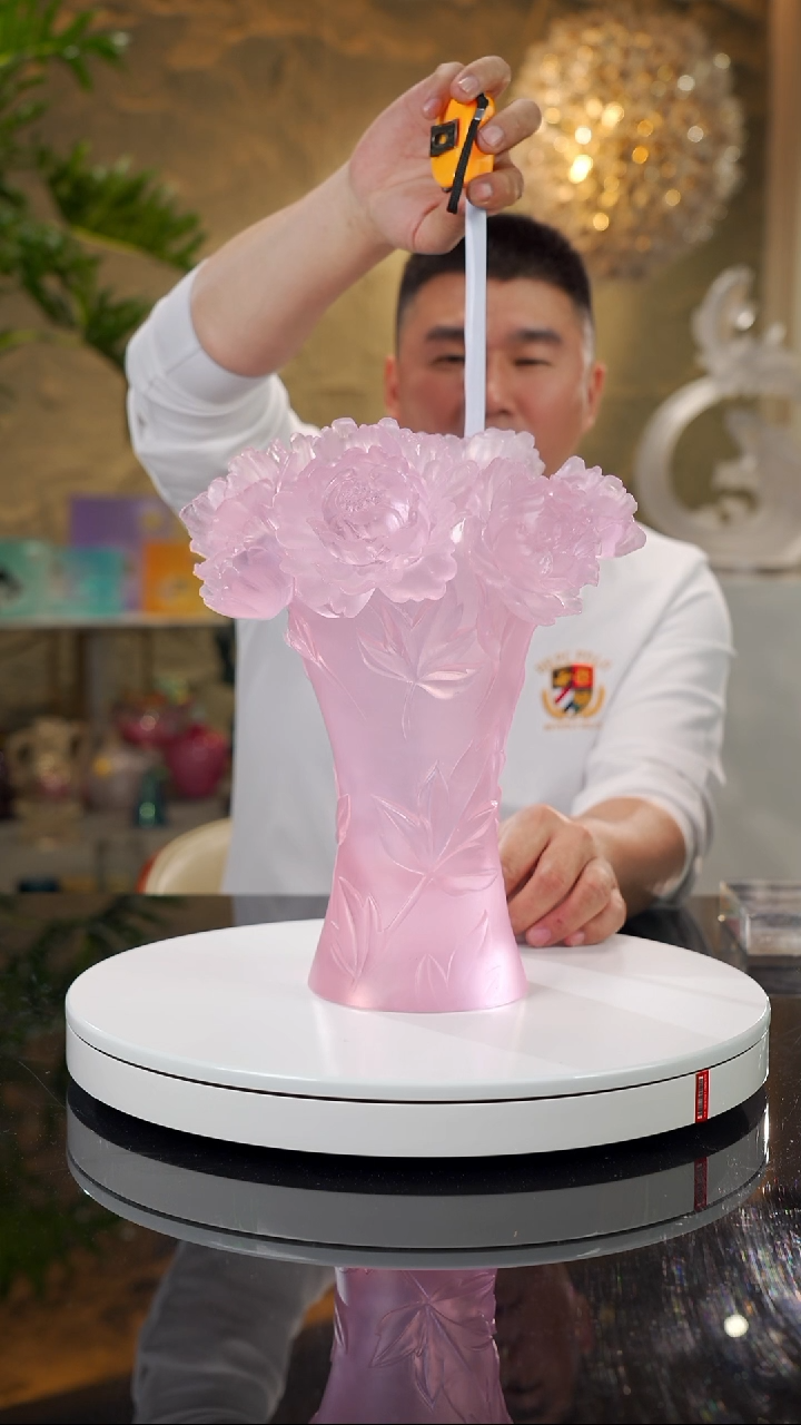 【闪购商品】瓷片设计款粉色牡丹花瓶摆件