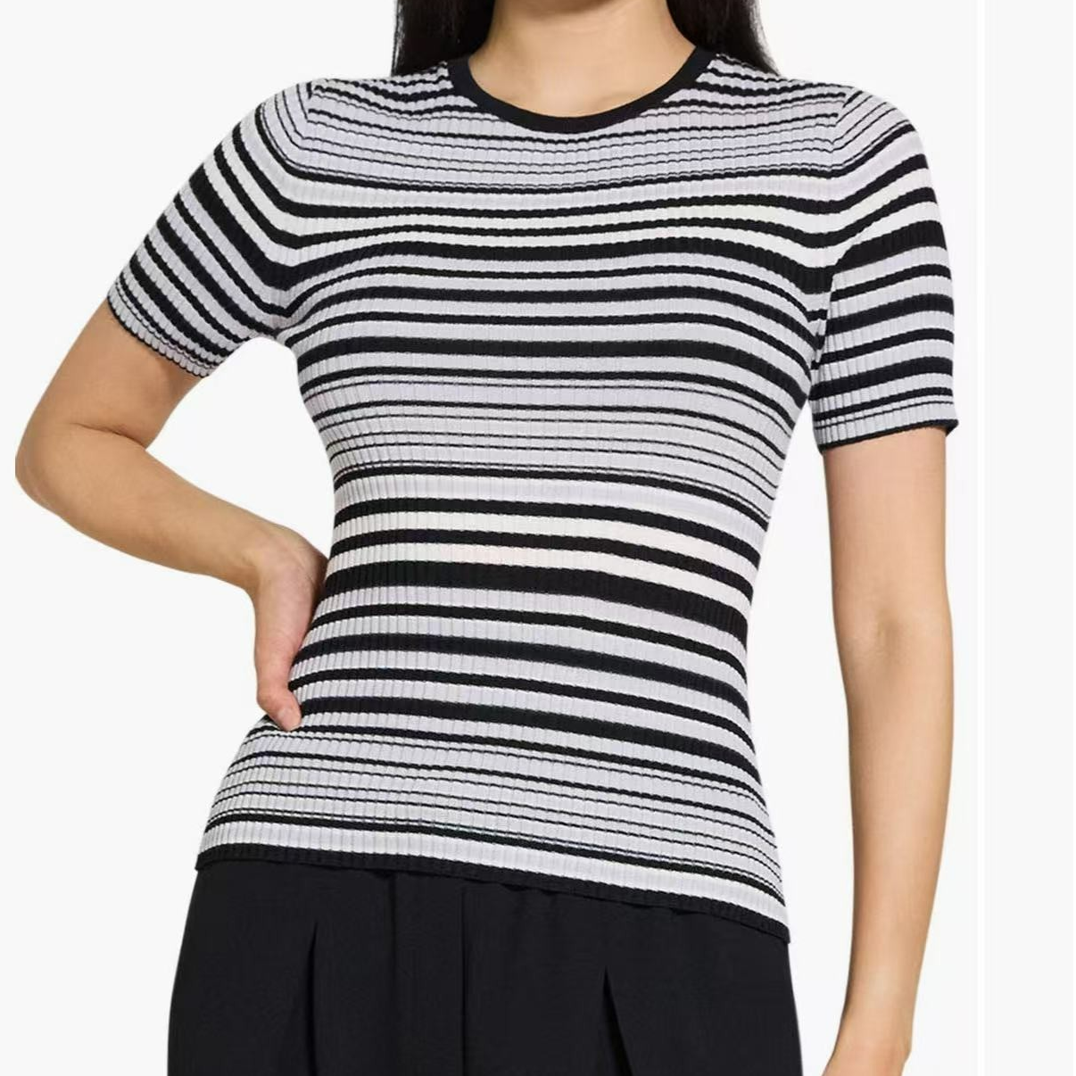 THEORY美国RIB STRIPE TEE专柜good系列100%羊毛针织衫P0111705