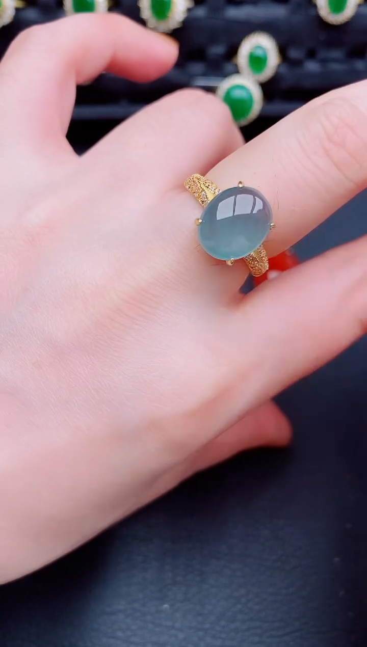 【闪购商品】翡翠戒指银S925镶嵌天然a货翡翠397